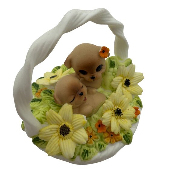 Vtg Josef Originals Puppy Dogs Basket of Love Georgian Fine Bone China Figurine - Picture 4 of 9